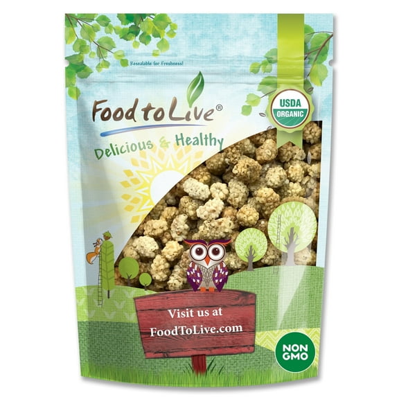 Organic White Mulberries, 0.5 Pounds — Non-GMO, Raw, Vegan — by Food to Live