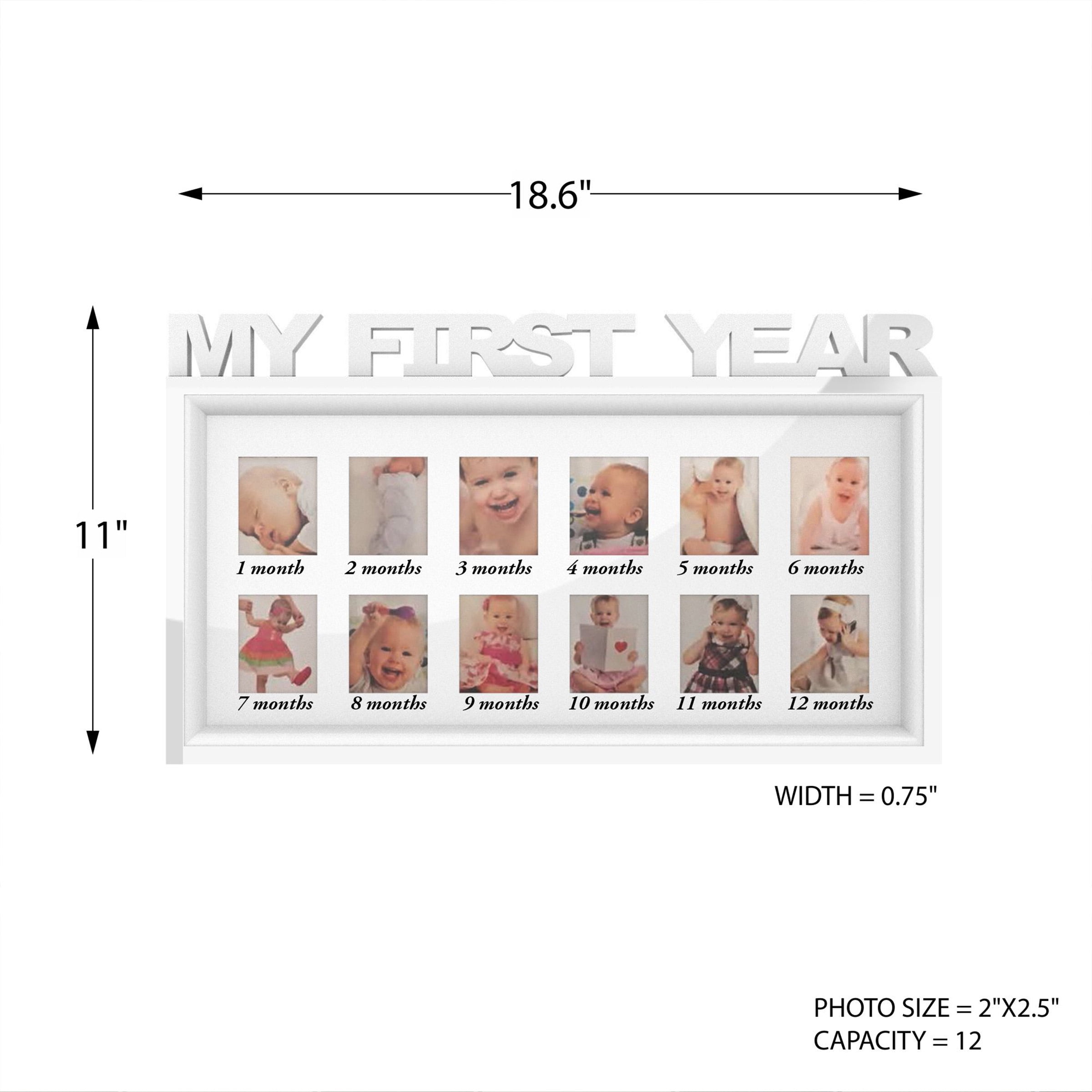 First Year Newborn Baby Collage Keepsake Picture Frame for Photo Memories with Double Beige Mat and 12 Slots 2x2 Pink 