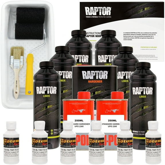 Raptor Bright White Urethane Spray-On Truck Bed Liner Roller,Tray, Brush 6 Liters
