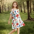 thumbnail image 4 of SGFCWSX Girls Cold Shoulder Dress Kids Floral Print Crewneck Casual A-Line Dress with Pockets for Spring Summer Red Size 11-12 Years, 4 of 8