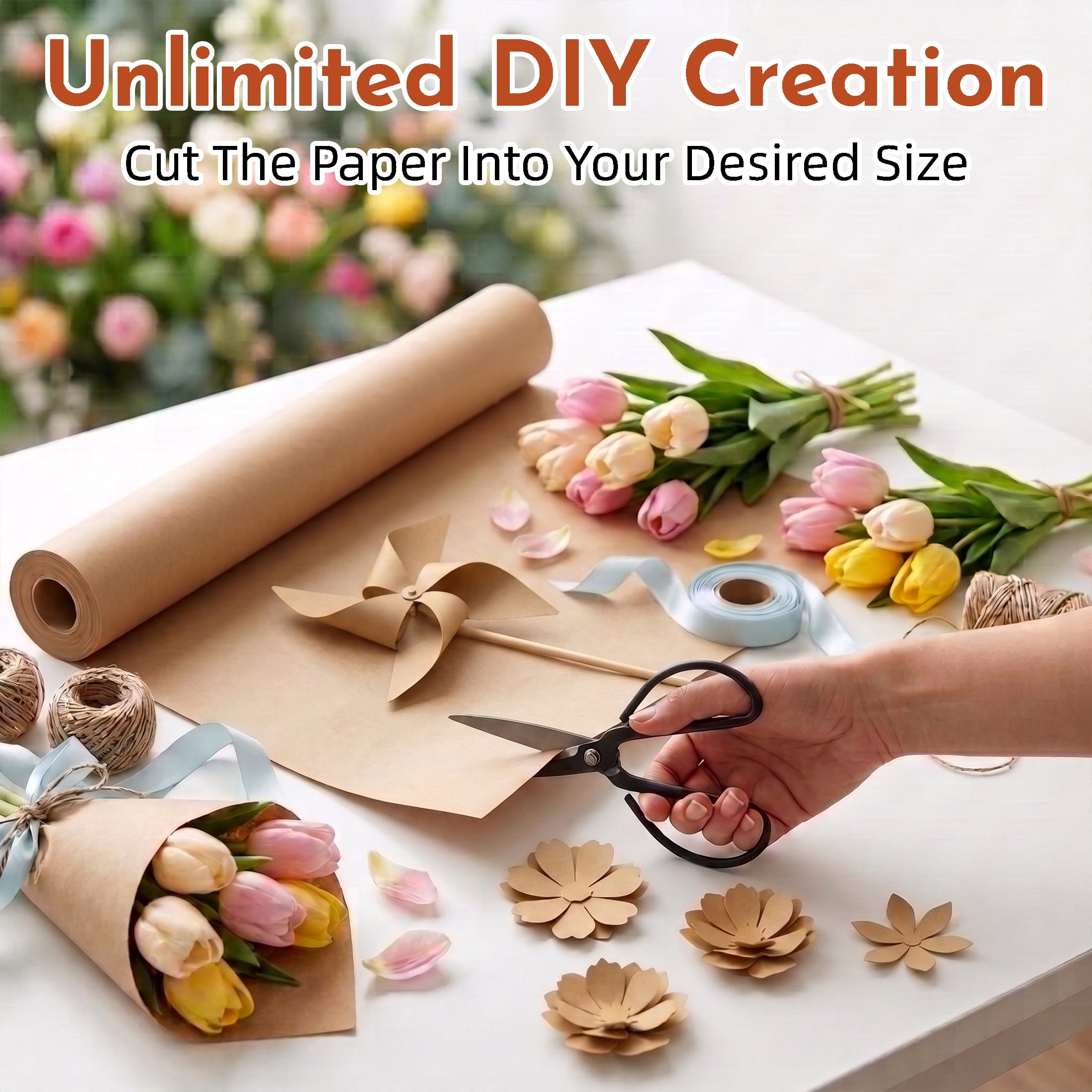 GARITIN Brown Kraft Paper Roll, 18 Inch × 100 Feet, Uncoated Acid‑Free Wrapping Paper, Recyclable Brown Wrapping Paper for Gift Wrapping, Shipping, Packing, DIY Crafts