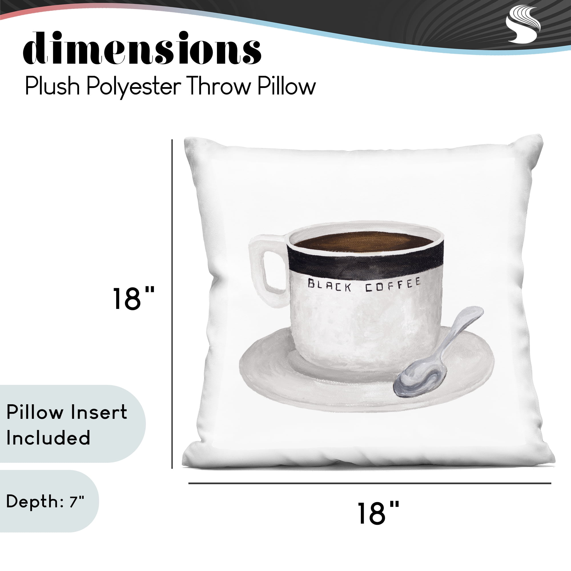 Stupell Industries Black Coffee Mug Decorative Printed Throw Pillow, design by Elizabeth Medley