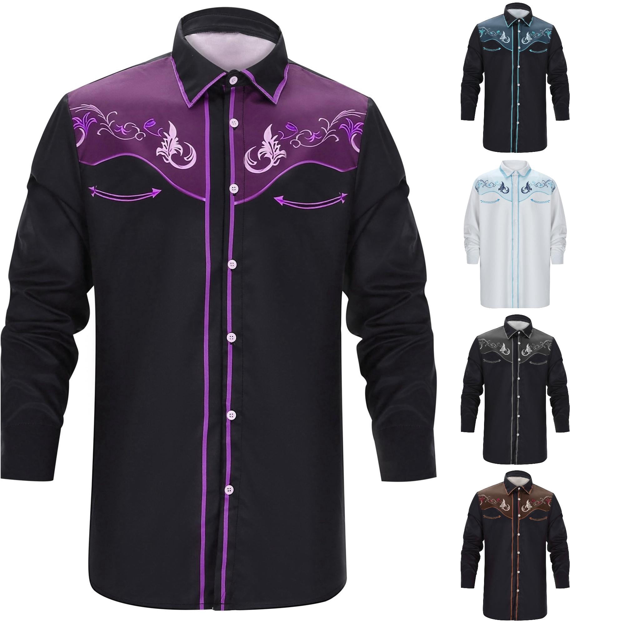 RMGVDSD Boy s Western Cowboy Shirt Vintage Print Long Sleeve Button Down Shirts Children s Holiday Festival Party Tops 4-5 Years