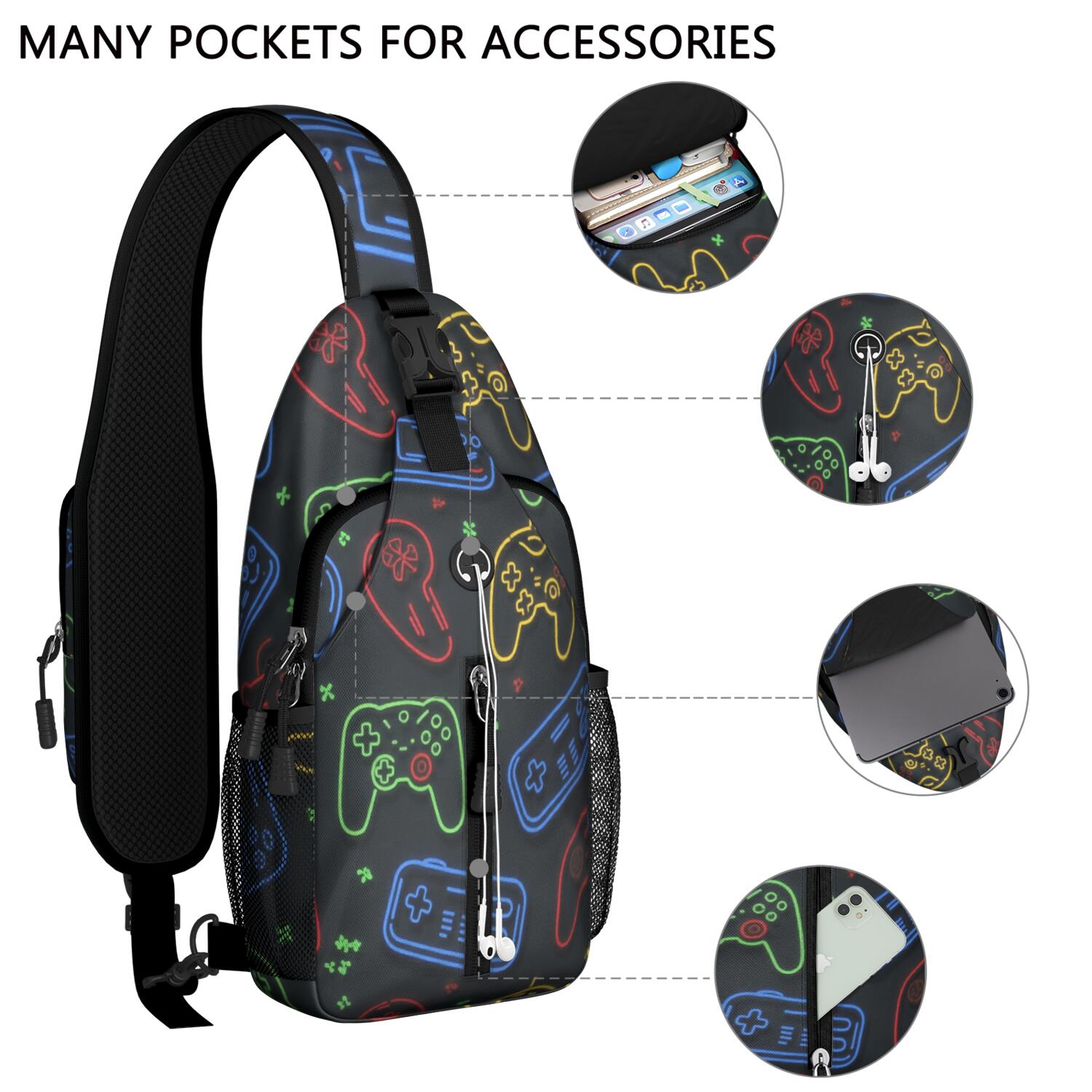 Game Play Sling Bag for Women Men Hiking Sling Backpack Backpack Purse for Traveling Office Anti Theft Sling Shoulder Bag Trendy Sling Backpack