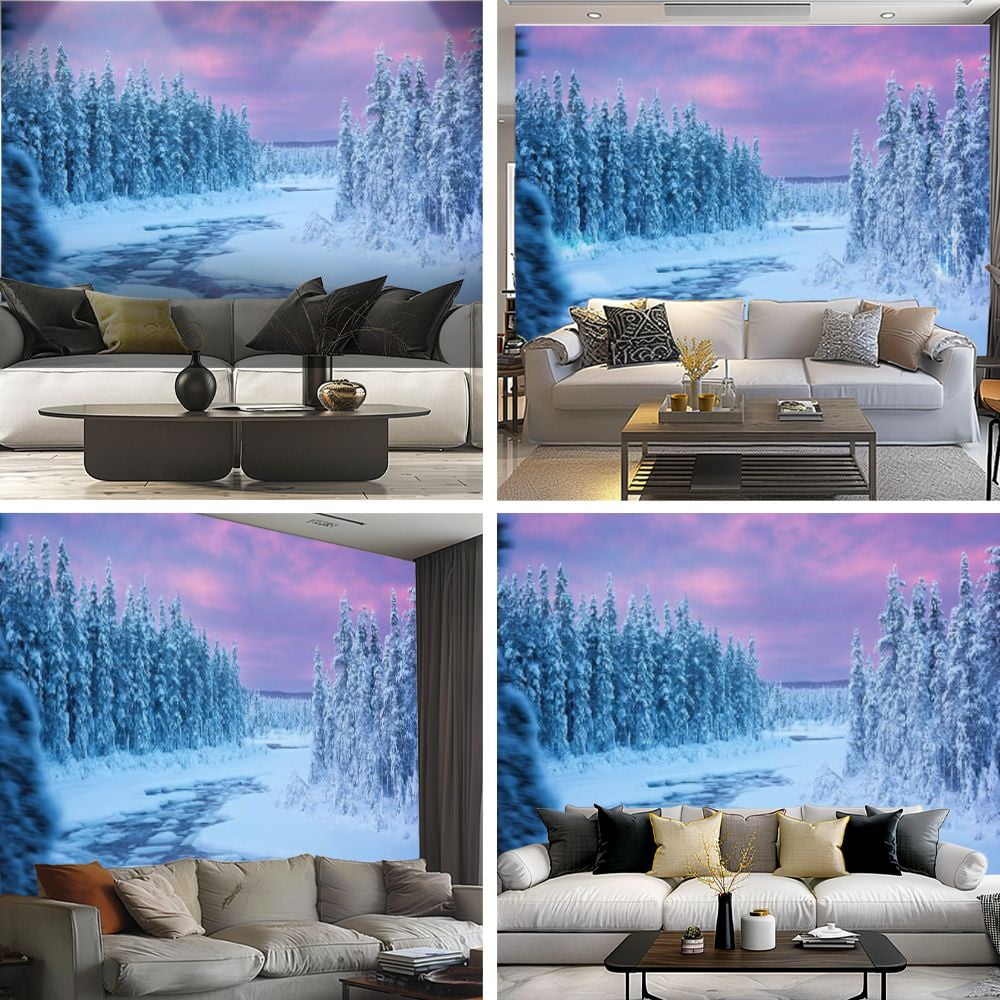 Peel and Stick Wallpaper Sunrise river rapids winter landscape Finnish Lapland Modern Art Wall Mural Decor Self Adhesive and Removable 69in x 98in