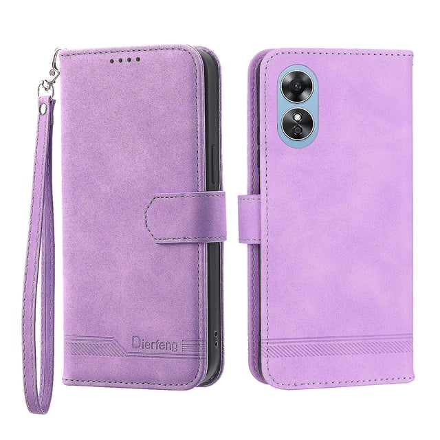 Funda con ranura para tarjetas de color para Oppo A17 4g, con cordón, función billetera, diseño con orificio para altavoz y función atril.