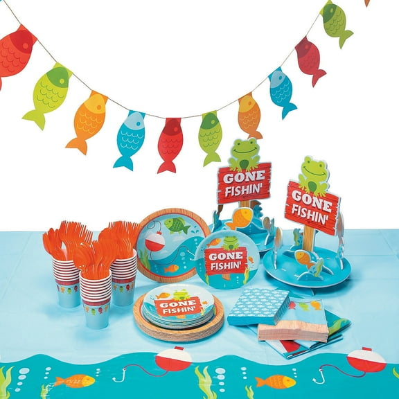 Fun Express Little Fisherman Tableware Kit for 24 Guests, Party Supplies, Birthday, 190 Pieces