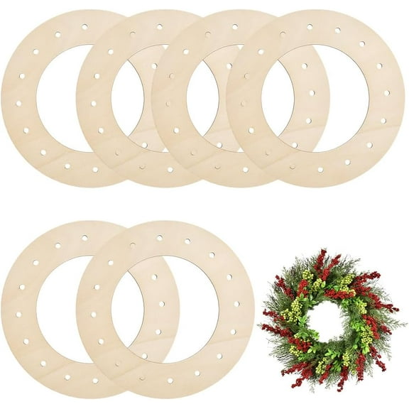 6 Pack Wood Wreath Frame 10 Inch Wooden Craft Hoops Round Wreath Ring with Holes Old Lace Color Floral Arrangements Form Base for Christmas Wedding Home Decoration DIY Macrame Crafts Projects