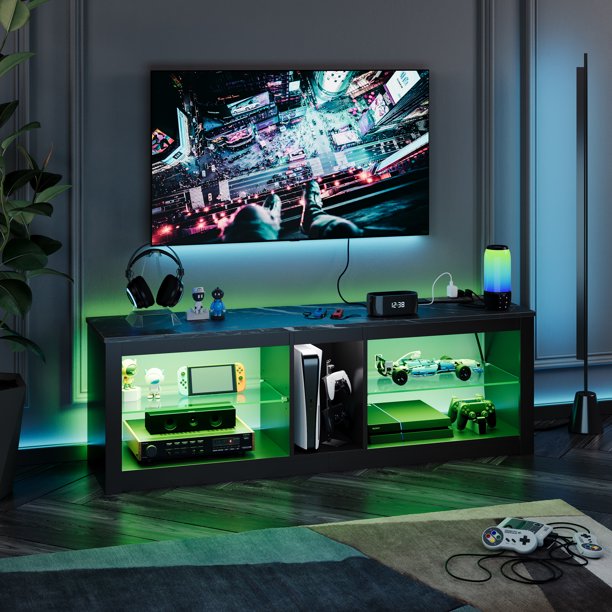 Bestier Gaming Entertainment Center TV Stand with LED Lights & Power
