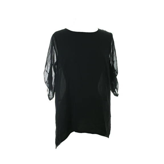 Kensie Womens Black Roll-Tab-Sleeve Crew-Neck Sheer Blouse M