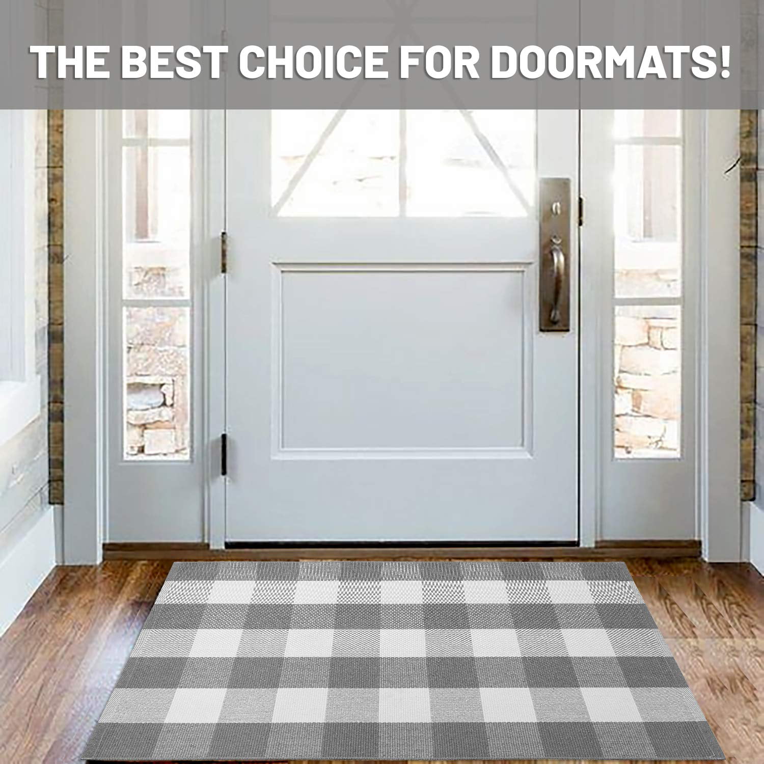 Tiveney Gray and White Outdoor Rug 3'X5', Front Door Mats Outdoor Indoor  Washable Rugs Striped Porch Rug Cotton Woven Entryway Rugs Layered Doormat