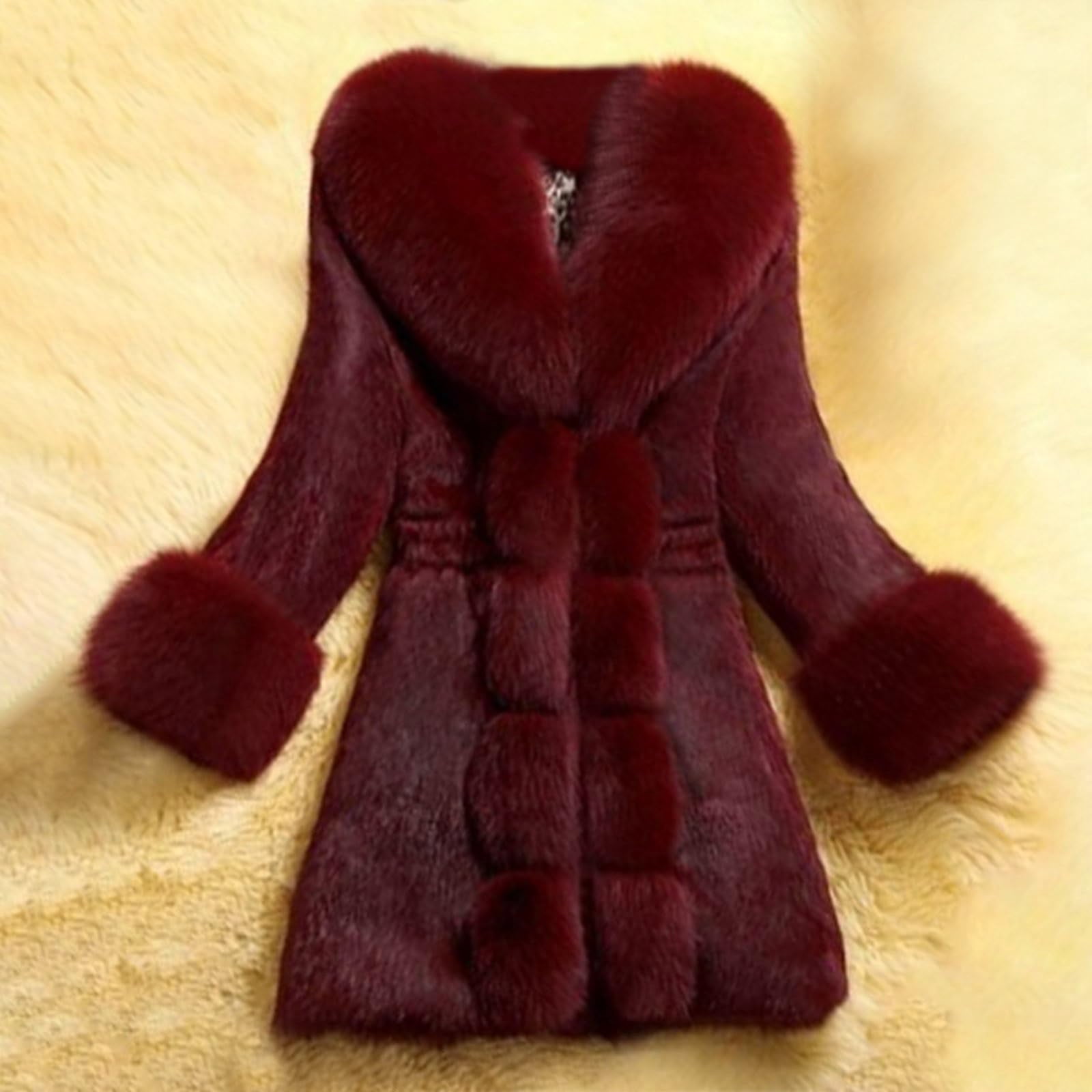 Women's Faux Fur Long Jacket Fleece Fuzzy Sherpa Warm Coat Winter Plus Size Bubble Flurry Overcoat Outwear