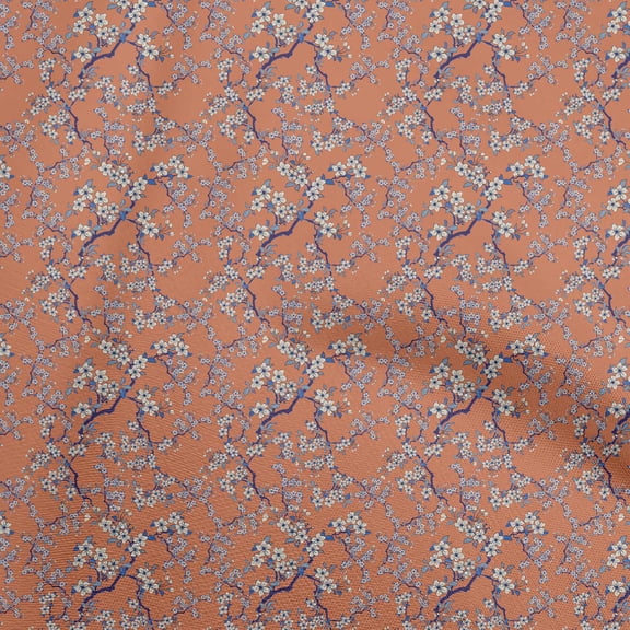 oneOone Cotton Cambric Orange Fabric Asian Japanese Floral Fabric For Sewing Printed Craft Fabric By The Yard 56 Inch Wide
