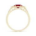 thumbnail image 2 of ANGARA Natural Horizontally Set 1 ct Ruby Engagement Ring with Trio Diamond Accents in 14K Yellow Gold for Women (Size-7x5mm) | July Birthstone, Anniversary Jewelry Gift for Women | Natural Ruby Ring, 2 of 9