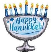 Anagram Happy Hanukkah! Menorah Giant 26"x29" Foil Balloon, Silver Blue