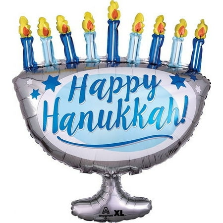 Anagram Happy Hanukkah! Menorah Giant 26"x29" Foil Balloon, Silver Blue