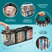 Made Easy Kit DVD Storage Bag Case - Clear PVC Organizer, Triple-Stitched Handles, Dividers - Stackable, Space-Saving, Fits 40 DVDs - Container For Movie Discs, Video Games, VHS Tapes (Black, 2 Bags)