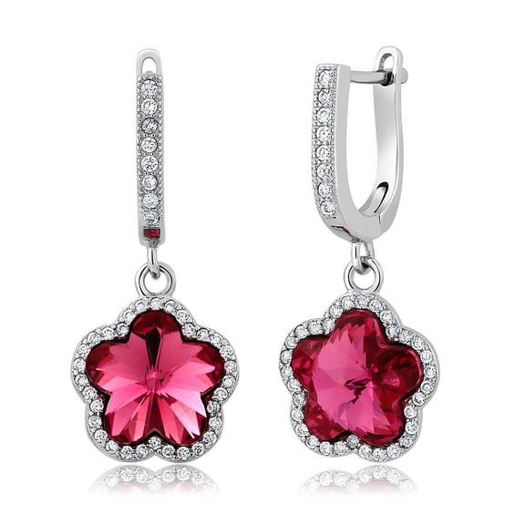 Gem Stone King 925 Sterling Silver Pink and White Crystals Flower Earrings for Women