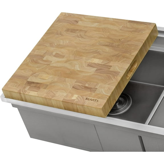 Ruvati 17 x 16 x 2 inch thick End-Grain French Oak Butcher Block Solid Wood Large Cutting Board - RVA2445OAK