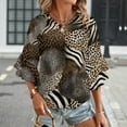 thumbnail image 3 of Animal Print Abstract Pattern Women's V-Neck Blouse With 3/4 Ruffled Bell Sleeves Casual Top Ladies Blouses, 3 of 7