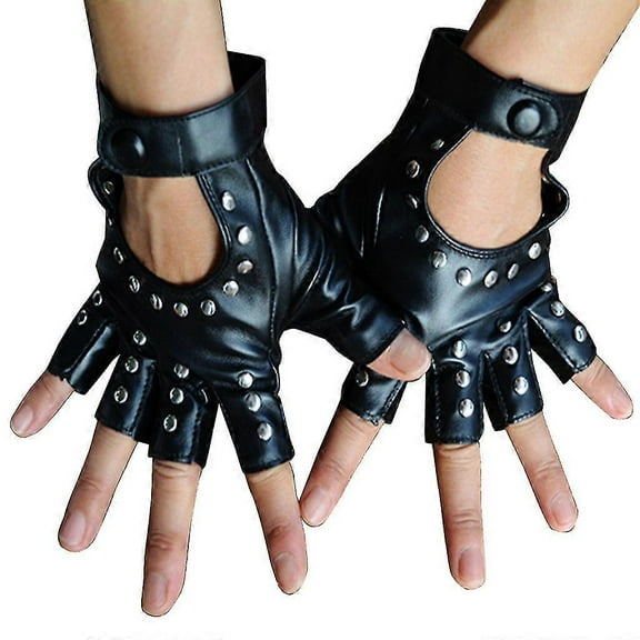 Half-Finger Women's And Girls' Cosplay Rocker Star Gloves In PU Material Perfect Gift