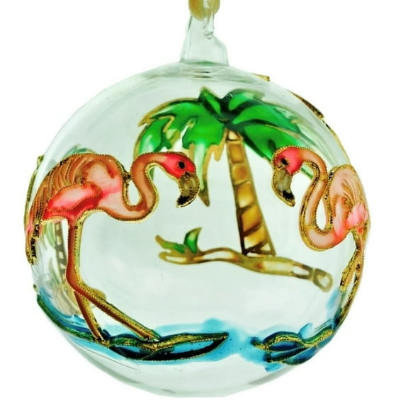 Flamingo Cloisonne Glass Ball Christmas Tree Ornament
