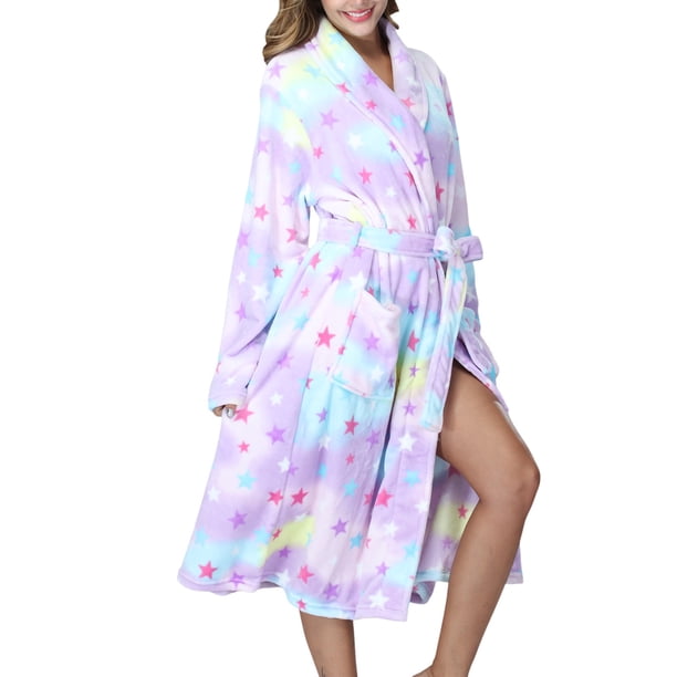 Gibobby Bata calientita mujer Camisón de franela cálido para mujer, albornoz grueso, camisón cálido de moda(Morado,M)