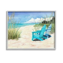 Stupell Industries Blue Beach Chairs Scene Landscape Painting Gray Framed Art Print Wall Art, 14 x 11