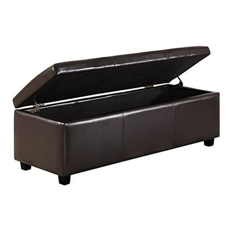 Avalon Black Leather - Simpli Home Avalon Rectangular Faux Leather Storage Ottoman Bench, Large, Brown