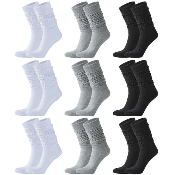 Usavemo 9 Pairs Slouch Socks Cotton Cushion Boot Socks Scrunch Socks Stacked Socks Leg Warmer for Women Size 9-11