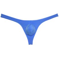Botmois Mens Solid Thiny Ice Silk Bikini G-string Male Cheeky T Panties Low-rise Soft Pouch Thong Sexy Tangas Underwear Blue L