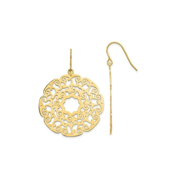 Gem & Harmony 14K Yellow Gold Polished Lace Filigree Dangle Earrings for Women