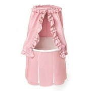 Badger Basket Empress Round Baby Bassinet with Canopy - Pink Bedding with White Pleats