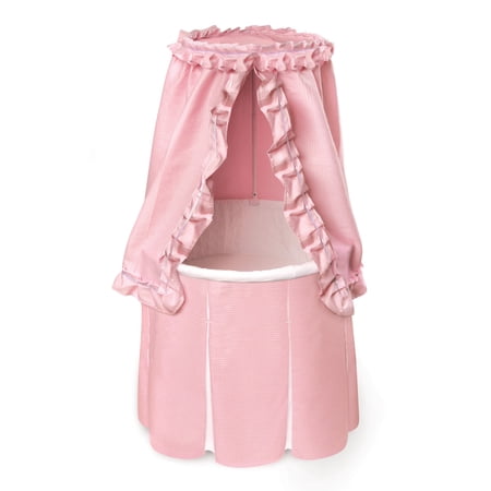 Badger Basket Empress Round Baby Bassinet with Canopy - Pink Bedding with White Pleats