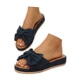 thumbnail image 2 of OOOUM Bow Platform Sandals For Women Comfortable Cushioned Soft Wedge Sandals Open Toe Slip On Casual Summer Beach Flats Navy US:5.5, 2 of 8