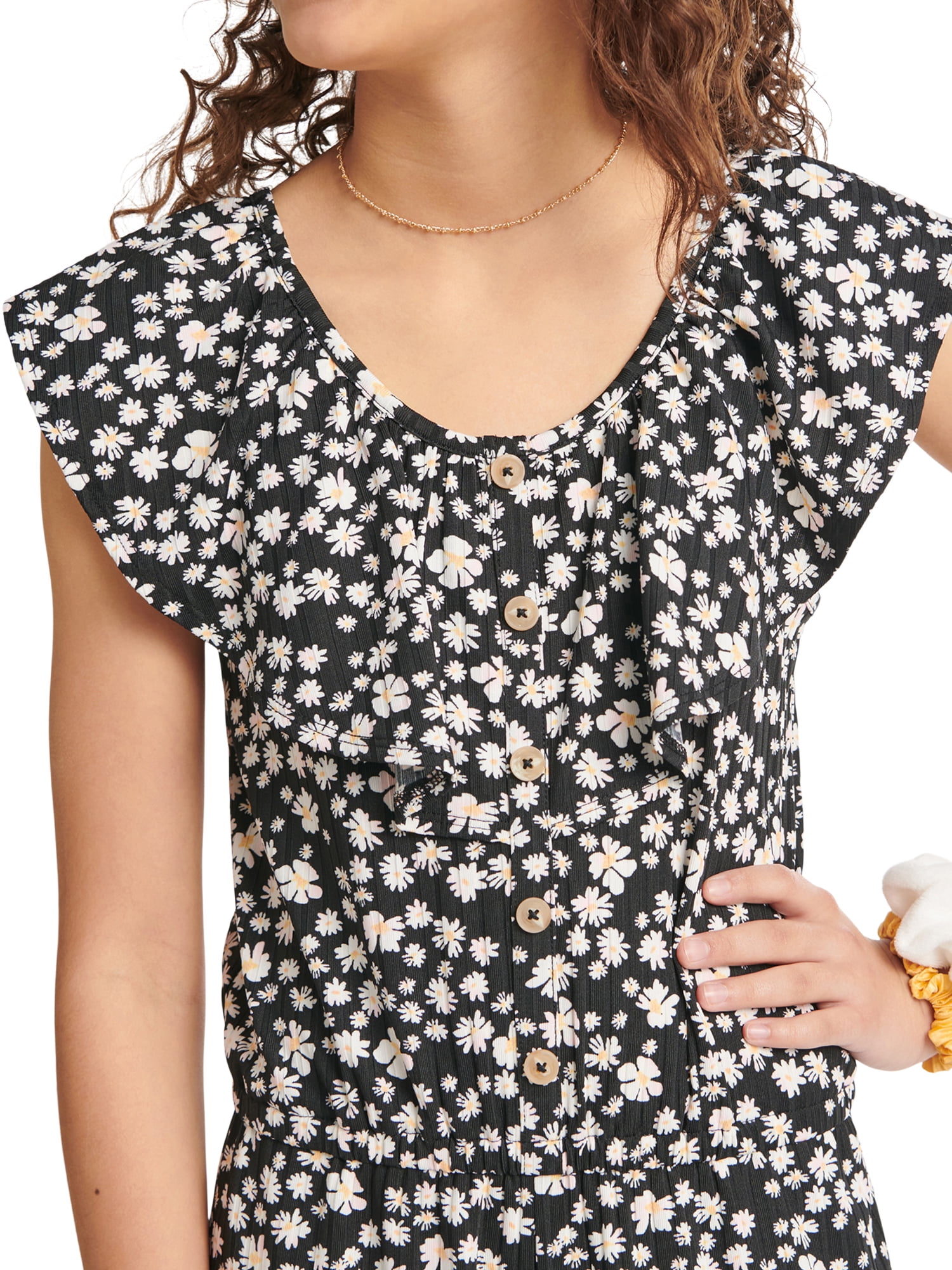 Justice Girls Button Front Ruffle Neckline Jumpsuit, Sizes XS-XLP