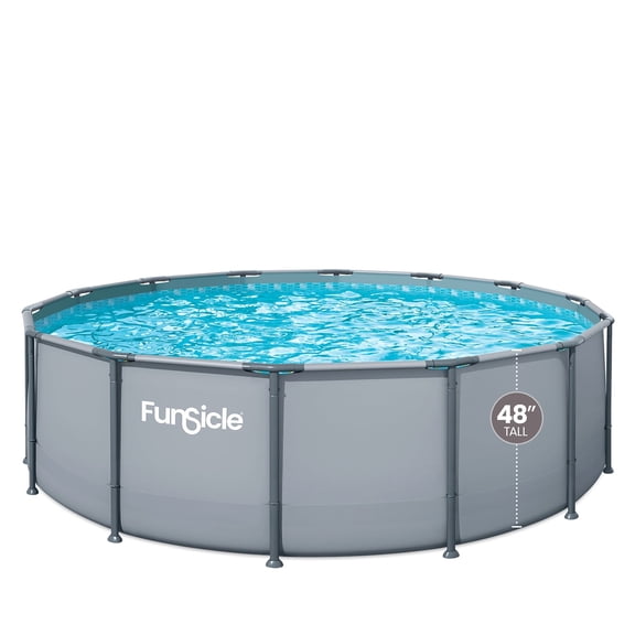Funsicle Oasis Above Ground Metal Frame Swimming Pool Set – with FB1800S AutoSkimmer Pump, Ladder, Cover, Cloth & Deluxe Maint. Kit, 16' x 48", Round, Gray