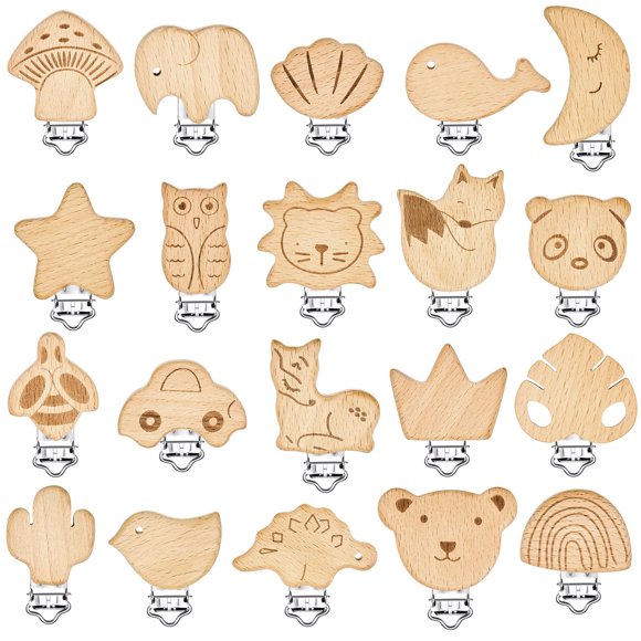 Clip para Chupetes Boao 20 unidades en Formas de Animales de Madera 4 cm