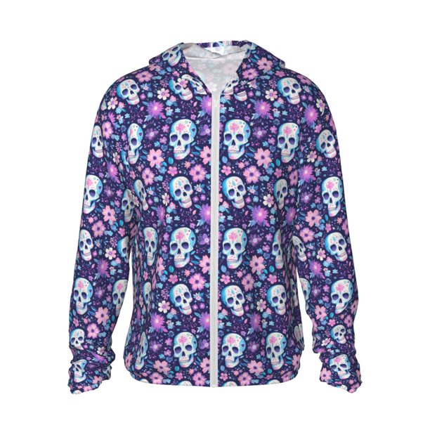 Fotbe Skull Purple Flower Chaqueta con Protección Solar UPF 50+ para Hombre y Mujer, Camisa con Capucha y Bolsillos-XX-Large