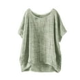 thumbnail image 4 of Helii Women's T Shirts Round Neck Short Sleeve Cotton Linen Casual Basic Tops Loose Breathable Blouses Fashion Travel Beach Vacation Outfits S-5XL Green, 4 of 6