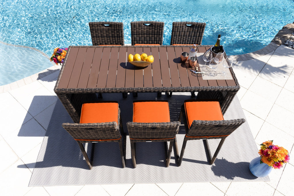 Tuscany 7-Piece Resin Wicker Outdoor Patio Furniture Bar Set with Bar Table and Six Bar Chairs (Half-Round Brown Wicker, Sunbrella Canvas Tuscan) - image 2 of 5