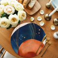 thumbnail image 2 of Navy Blue Burnt Orange Round 15 Inch Placemats Set of 4, Boho Artwork Geometric Modern HeatResistant Non Slip Place Mats for Dining Table, Wipeable Braided Kitchen Table Mats for Housewarming, 2 of 9
