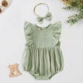 thumbnail image 2 of mgoYE Baby Girl Summer Clothes Newborn Outfit Ruffle Romper Infant Baby Dress Bow Headband Solid Cute Outfits Girls(Green,6-12 Months), 2 of 7