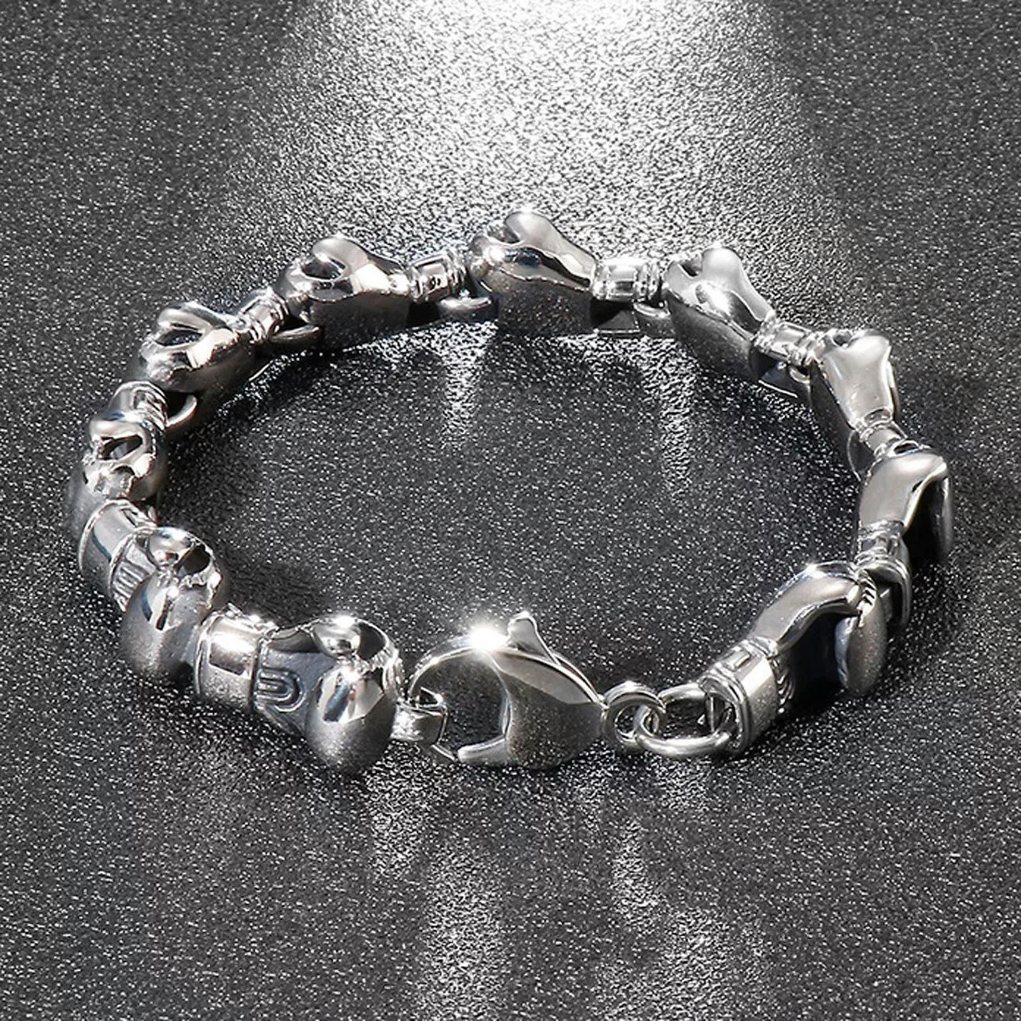 EOEMY 8.26" Punk Cool Men Silver Tone Stainless Steel Boxing Glove Link Chain Bracelet-Default