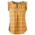 thumbnail image 3 of Doublju Womens Ruffle Cap Sleeveless Slit Neckline Loose Fit Plaid Stylish Top, 3 of 4