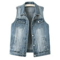 thumbnail image 2 of Denim Vests for Women Sleeveless Cropped Jean Jacket Vests Top Slim Thin Western Outfit Fashion Casual Turn-down Collar Jacket with Pockets, 2 of 7