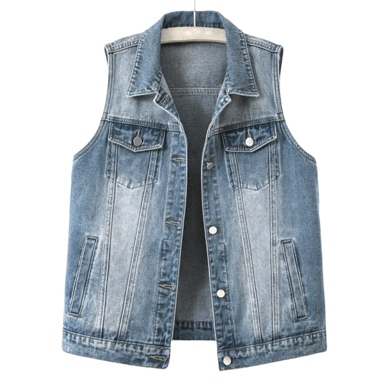 jtjvou Woman Denim Vest Jackets For Women Lapel Sleeveless Jacket