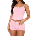 thumbnail image 4 of Dagugfen Pajama Sets for Women Sleeveless Camisole Tops Spaghetti Strap Elastic Waist 2" Shorts Home Sleepwear Sets(M,Pink), 4 of 6