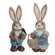 2 Pieces Straw Easter Rabbit Ornaments Bunny Decor Statues Animal Art Crafts Sculptures Figurines for Desk Festival Garden Holiday Outdoor - Blue