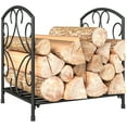 thumbnail image 1 of Outsunny Firewood Rack Outdoor, 16" Metal Fireplace Log Holder, Black, 1 of 10